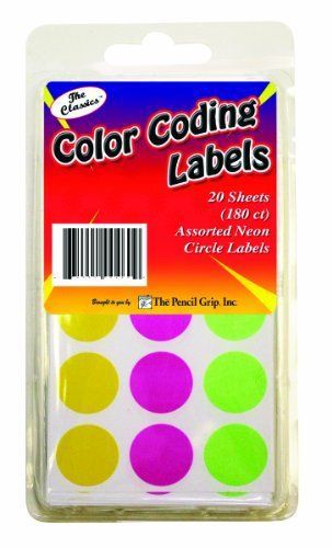 Pencil grip the classics color coding labels, neon, 20 sheets, 180 count for sale