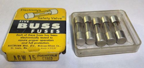 BOX OF 5 NOS TYPE 7AG BUSSMANN AGW 15 FAST BLOWING FUSE 32 VOLTS