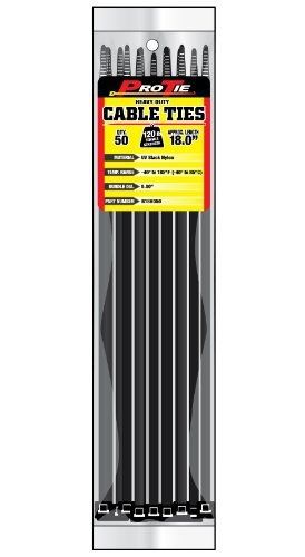 Pro Tie B18HD50 18-Inch Heavy Duty Standard Cable Tie, UV Black Nylon, 50-Pack