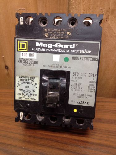Square D 100 Amp Mag-Gard FAL 3610018M Circuit Breaker With Lugs Sq-D