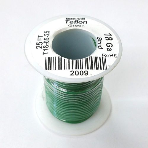 New 18awg green teflon insulated stranded 600 volt hook-up wire 25 foot roll for sale