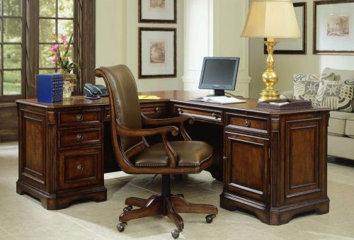 Warm cherry l shaped computer executive desk with return for sale