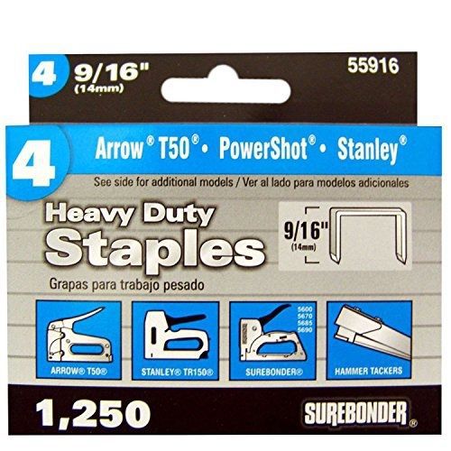 Surebonder 55038 heavy duty 3/8-inch length staples, arrow t50 type, 1250 count for sale