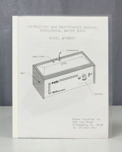 Boekel Model #148007 Serological Water Bath Instuction and Maintenance Manual