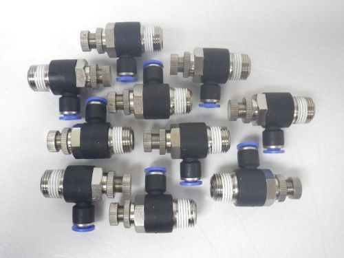Pneumatic push in flow control 1/4 tube x 3/8 npt meter-out lot of 10pcs *new* for sale