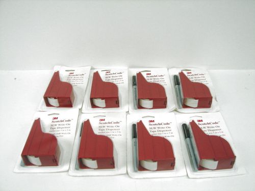 Lot of 8 3M Scotch Code SLW Write-On Tape Dispenser 1&#034; x 5&#034; With Sharpie Pens