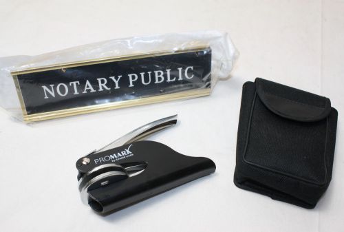 Notary Public Desk Sign and ProMark Stamp Seal Clamp with Case