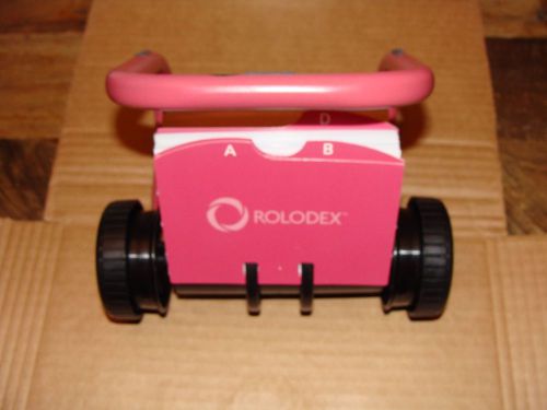 NEW ~ Pink ROLODEX Rotary Business Card File, A-Z Index Tabs + 200 Sleeved Cards
