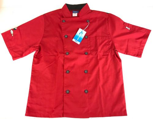 NEW KNG SHORT SLEEVE ACTIVE CHEF COAT RED w/ SUSHI DESIGN ACCENT SMALL