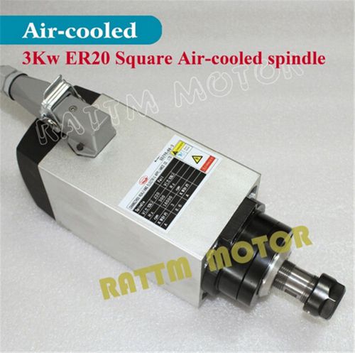 New Square 3KW Air-cooled Spindle Motor ER20 220V 300Hz For CNC Milling Router