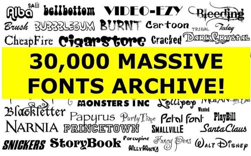 30,000 LETTERING FONTS in DVD True Type TTF Scrapbook Craft Computer Mac Windows