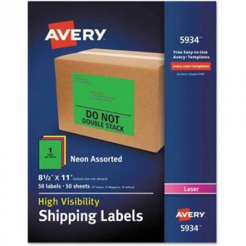 Avery Neon Shipping Label, Laser, 8-1/2 X 11 , Neon Assorted, 50 Per Box