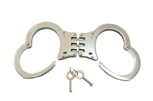 NEW Silver Handcuffs  Hinged Double Lock Security W/ 2 KEYS Heavy Duty Police