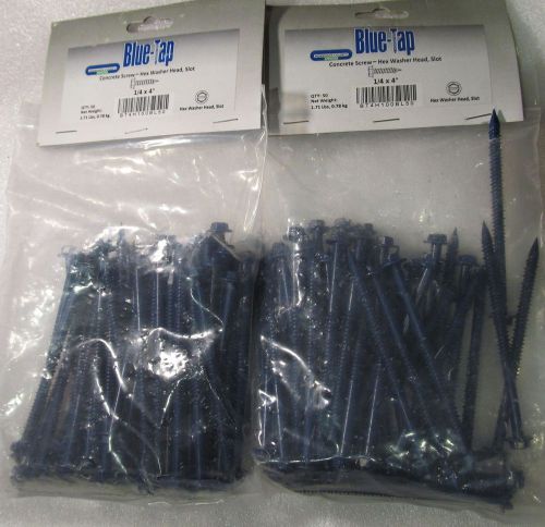 100 blue-tap concrete masonry screws/ anchors w/ hex washer head slot 1/4&#034; x 4&#034; for sale