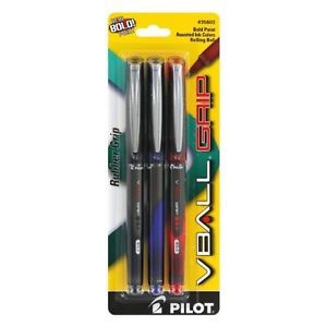 Pilot vball grip rollerball pens, black, blue, red ink, bold point, 3/pack - for sale