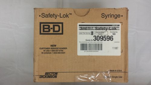 BD Syringe 309596 3ml 22 Gauge 1 Inch needle Safety Lok  300pcs Latex Free