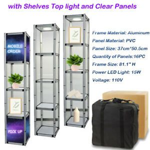 81.1&#034; Square Aluminum Spiral Tower Display Case with Shelves light &amp; Clear Panel