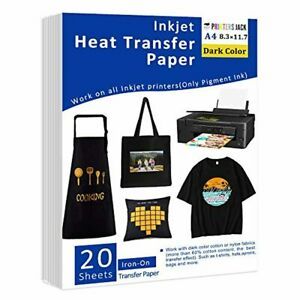 Iron-On Heat Transfer Paper for Dark Fabric 20 Pack 8.3x11.7&#034; T-Shirt Transfer P