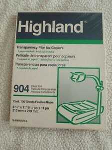 Highland 904 Transparency Film for Copiers  100 Sheets New Sealed