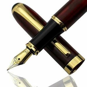 Luxury Fountain Pen Set with 6 Black Ink Cartridges and 1 Ballpoint Pen Red