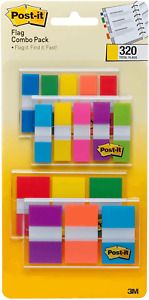 Post-it Flags Assorted Color Combo Pack, 320 Flags Total, 200 1-Inch Wide Flags