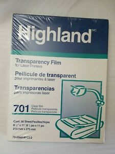 Highlander Transparency Film For Laser Printers 701 Clear Film 50 Sheet 8.5&#034;11&#034;