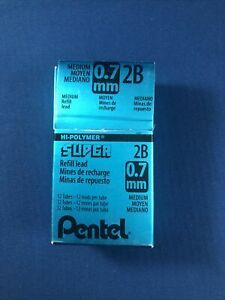 Pentel Super Refill Lead .7mm 2B Medium 12 Tubes 144 Pieces Of Lead Hi-polymer