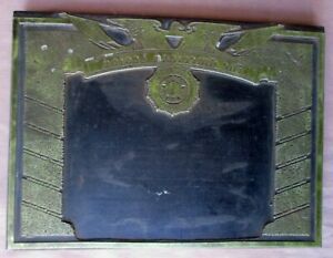 Antique/Vintage 8 x 11&#034; American Legion Engraved Metal Printing Plate On Wood