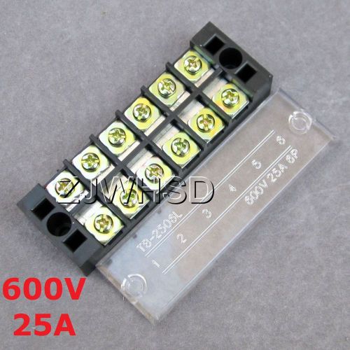 Dual Row 6-Position Clear Covered Barrier Strip Terminal Wiring Board Block 25A