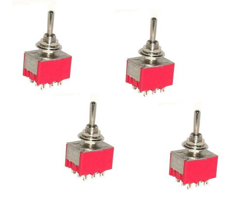 Lot of 4 ON/OFF/ON 3PDT Miniature Toggle Switch Three Pole Double Throw
