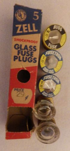 Zell Glass Fuse Plugs  Box and 5 Vintage Fuses, Fuzetron, Buss, Faym,  &amp; Quick