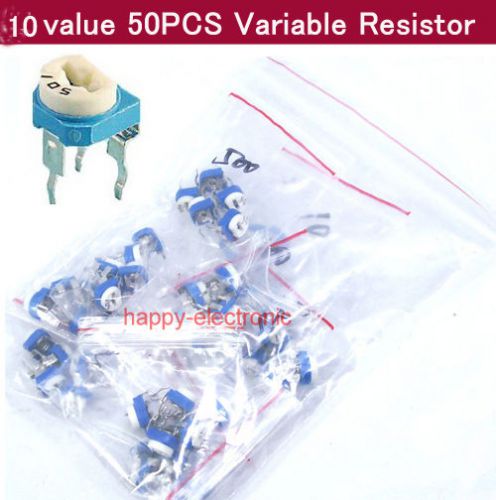 10 value 50pcs 3pin trimmer trim pot variable resistor assortment kit for sale