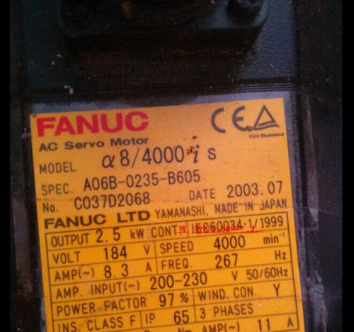 Used Fanuc AC Servo Motor A06B-0235-B605 2.5KW Tested