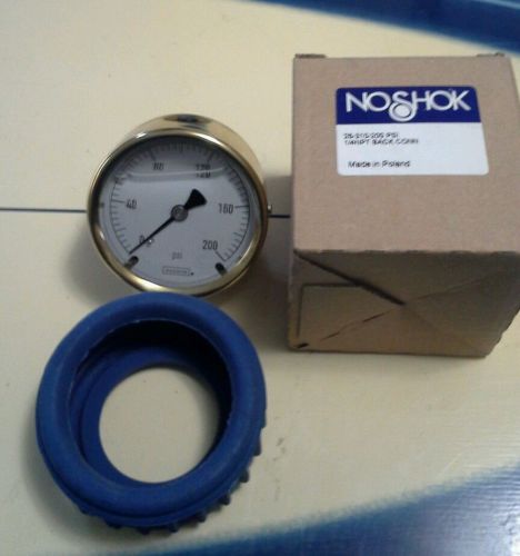 Noshok 25-310-200 psi pressure gauge, brass liquid filled, 1/4&#034;npt back conn for sale