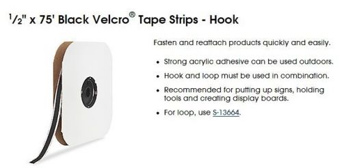 Velcro 1/2&#034; x 75&#039; Black Strip Loop &amp; Hook Uline P/N S-13664/ S-13663