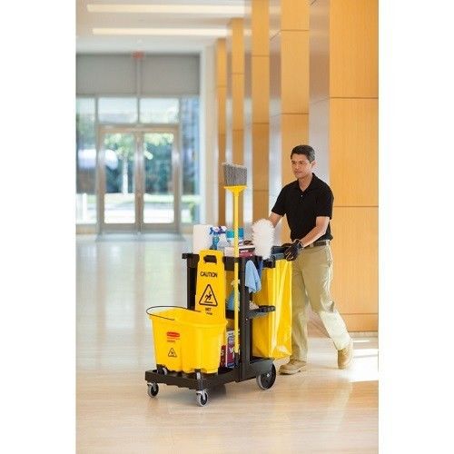 Housekeeping/Maid Cleaning Cart 3-Shelf Wheeled with Zippered Yellow Vinyl Bag