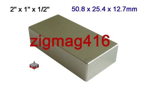 2 pcs of n52 neodymium (rare earth) block magnet 2&#034; x 1&#034; x 1/2&#034; for sale
