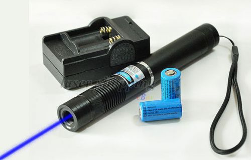 1w military high-power blue beam burn laser pointer pen+battery/charger/box zoom for sale