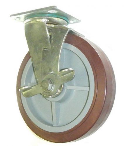 Swivel plate caster with 8&#034; x 2&#034; polyurethane wheel 200# capacity and brake for sale
