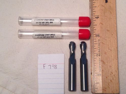 2 new 11/32&#034; diameter carbide endmills. 2 flute. ball. usa made {f798} for sale