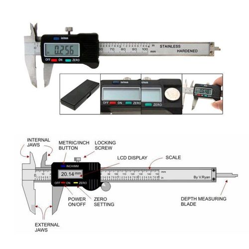 Digital LCD Vernier Caliper Gauge Stainless Steel 150mm/6inch Micrometer