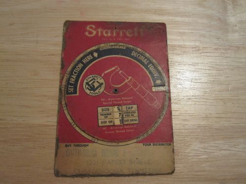 1956 Starrett Screw Thread &amp; Tap Drill Size Slide Chart from Chattanooga TN