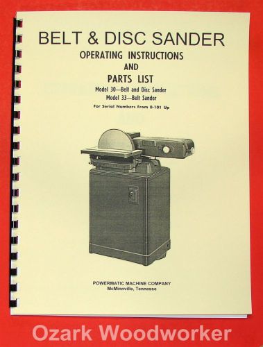 Powermatic 30 and 33 sander operator&#039;s &amp; parts manual 0545 for sale