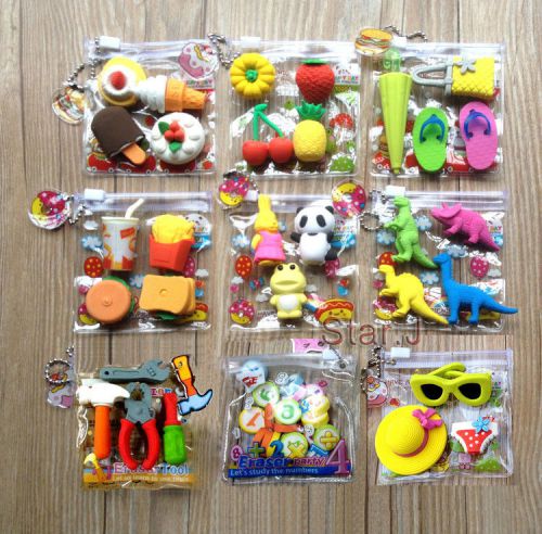 9 packs Cute Stationery Rubber Erasers Clinic School Child Kids Great Gift Toy