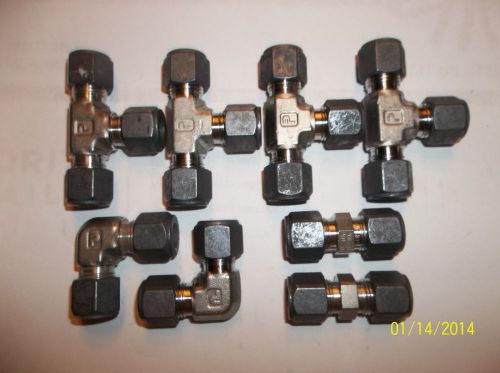 Parker - cpi -(s) - 3/8 od-316-ss tees &amp; couplings--straight &amp; ell . 8 pcs- for sale