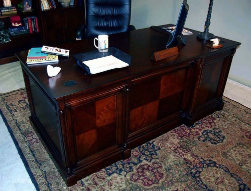 2 piece dark cherry executive book matched desk with file cabinet office set for sale