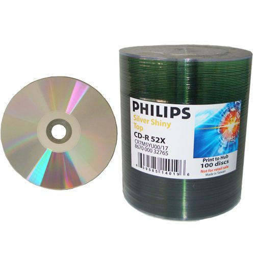 200-pk Philips 52x CD-R Silver Shiny Thermal Printable Blank Recordable CD Media