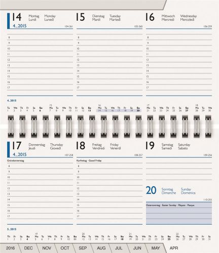 Brunnen Wochen-Sichtkalender-Einlage 2015, Mod. 755, Wire-O-Bindung