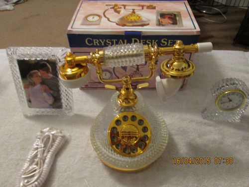 Crystal desk set phone, picture frame, &amp; clock new in box for sale