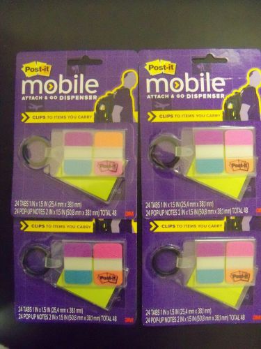 Post-it Mobile Attach &amp; Go - 96 tabs 1x1.5 in, 96 notes 2x1.5 in (4pk) **NEW**